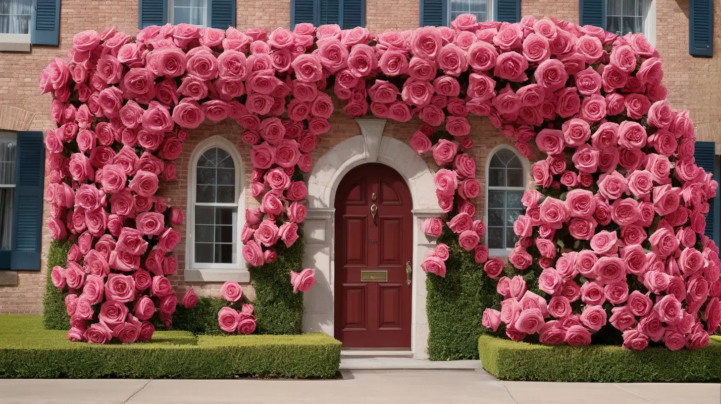 magical giant roses, roses have doors,  windows, and chimneys
