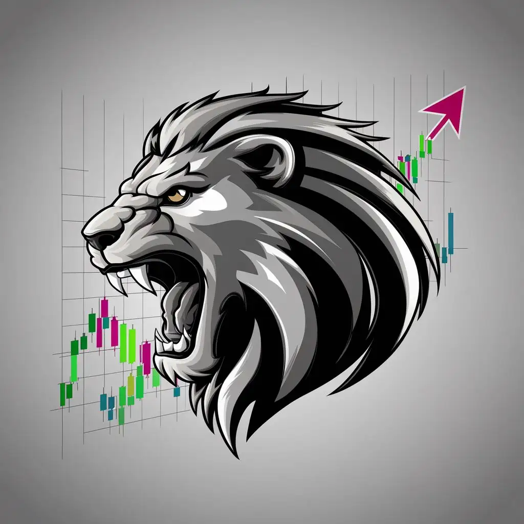 lion trading logo with trading chart in the background
