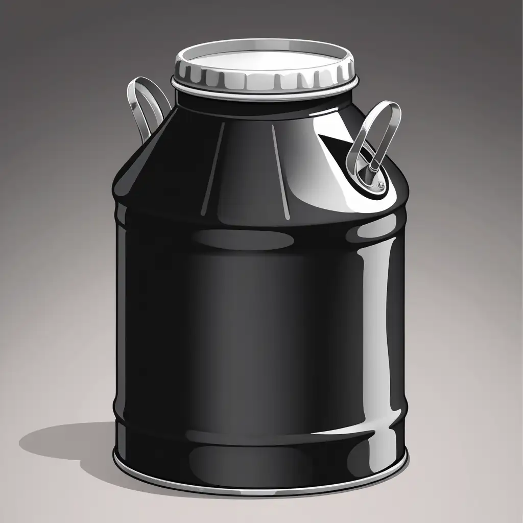 A black metal milk can with no lid. Cartoon style.