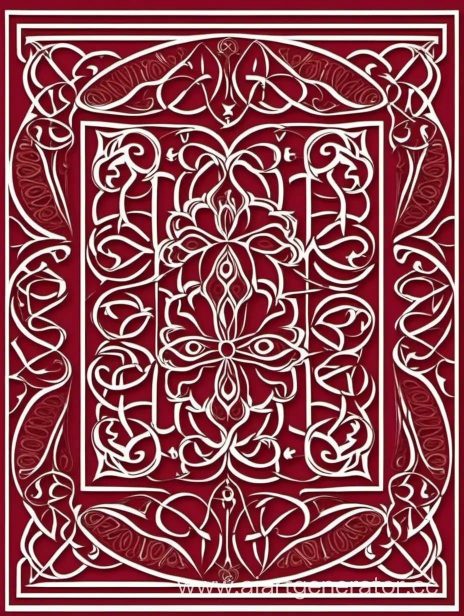 минималистичный дизайн стены  казахскими орнаментами красного или бордового цвета