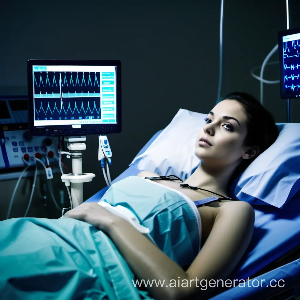 Young-Woman-Prepares-for-Surgery-with-Illuminated-EKG-Monitor