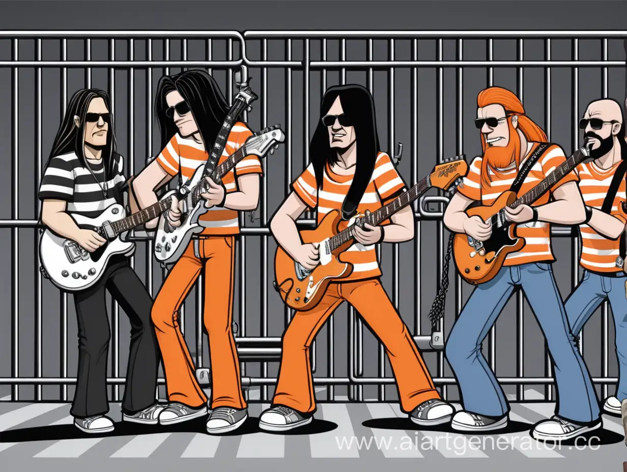 рок музыканты в тюрьме cartoon style
