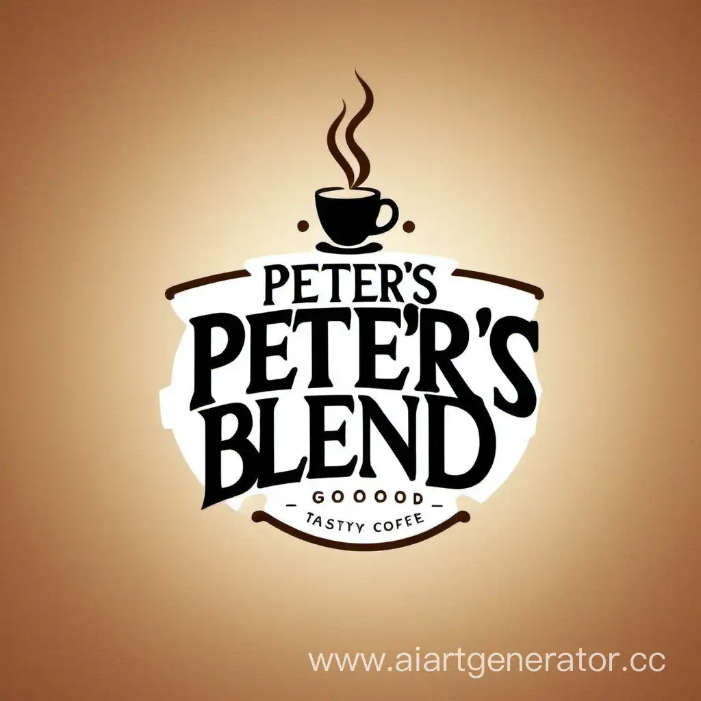 Сделай логотип кофейни со словами "Peter's blend-хороший кофе, вкусный кофе на белом фоне