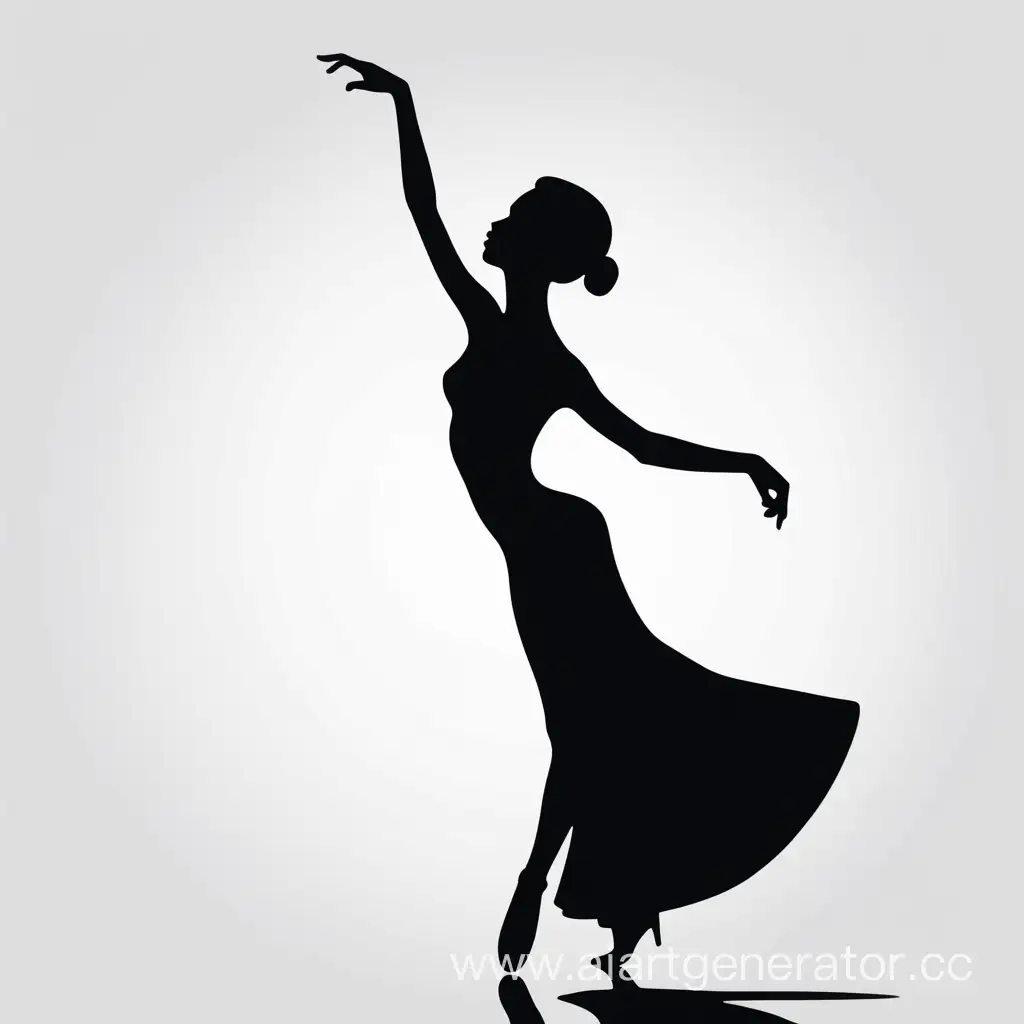 Танцующая девушка, силует контур на белом фоне