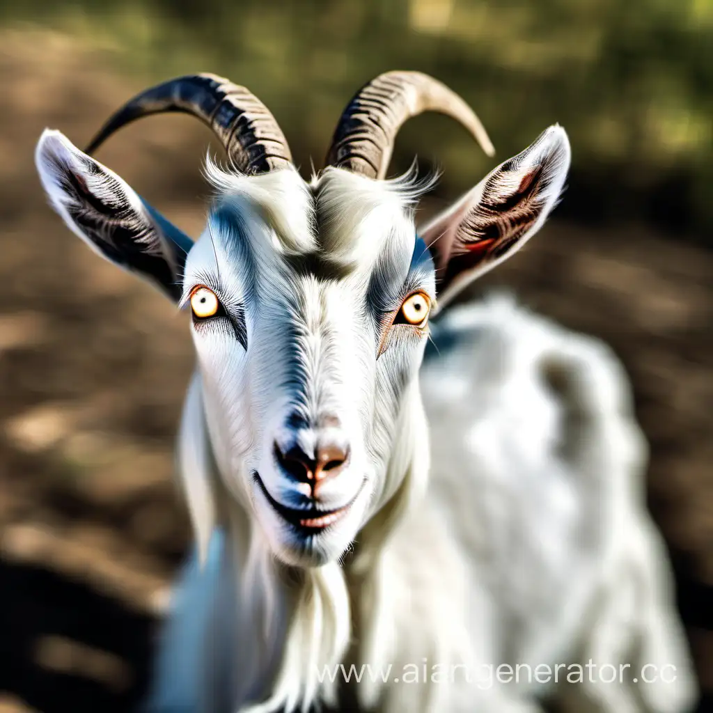 Smart-White-Adult-Goat-Poses-Kindly-for-the-Camera