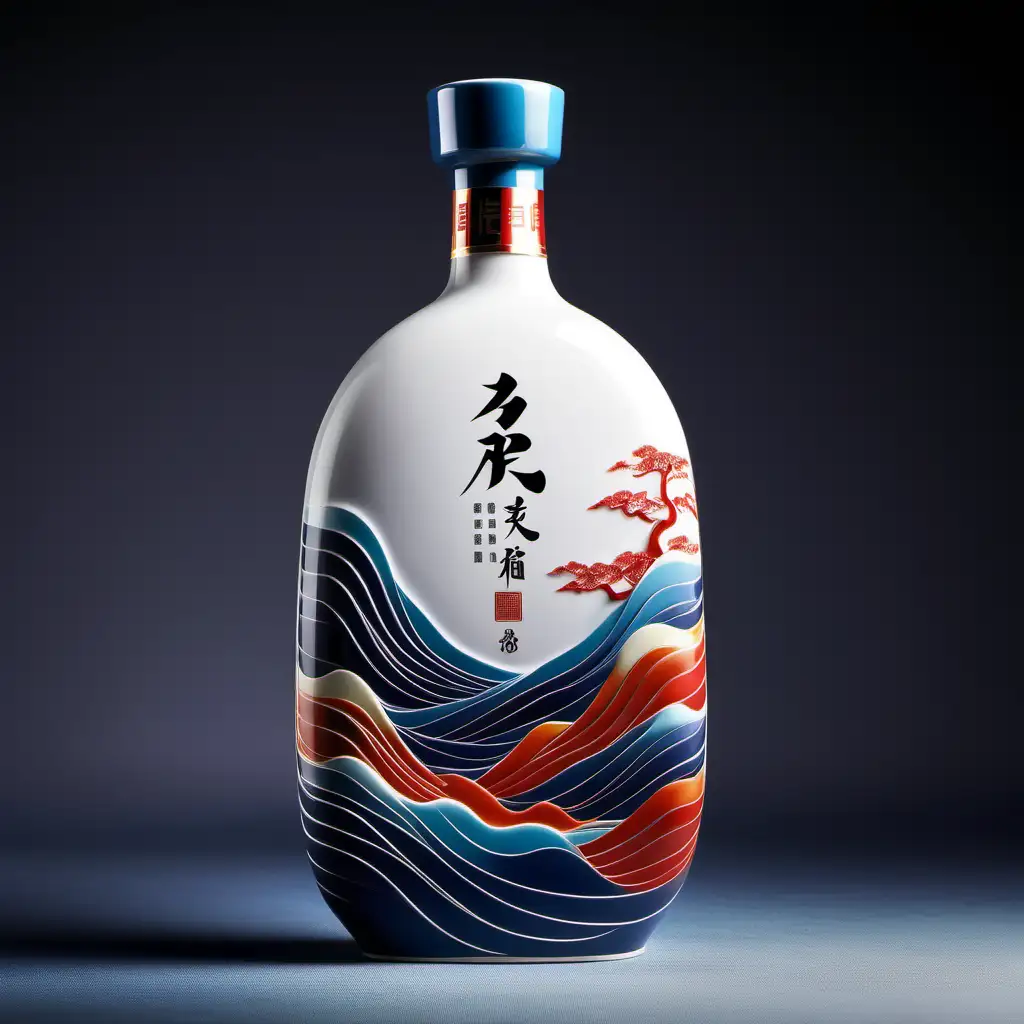 Chinese health and wellness liquor bottle design and packaging design, Non-mainstream design trends, high end liquor, interesting liquor bottle shape, 500 ml ceramic bottle, The liquor brand name is 玖莼, photograph images, high details, abstract modern texture