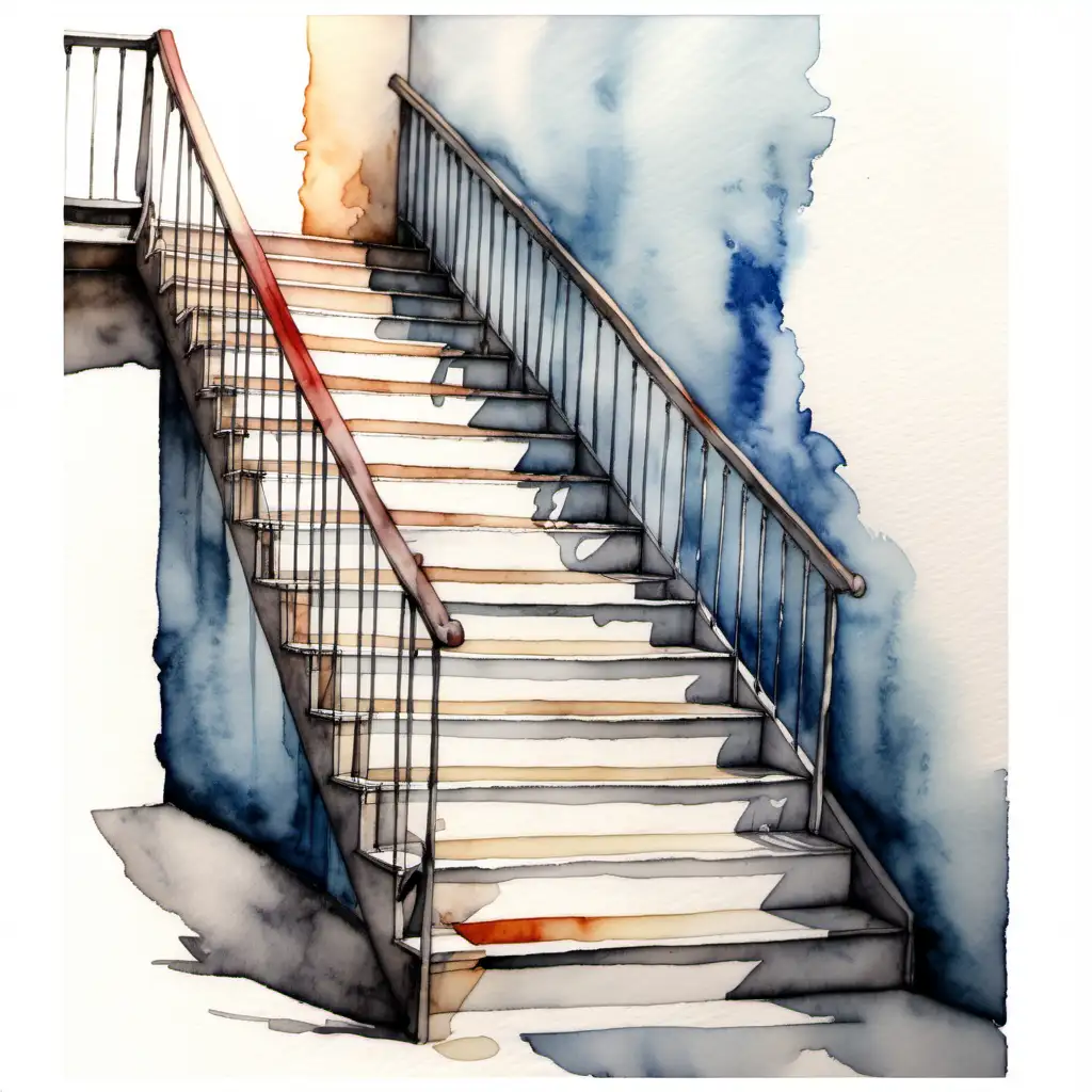 Serene Watercolored Side Image of Stair
