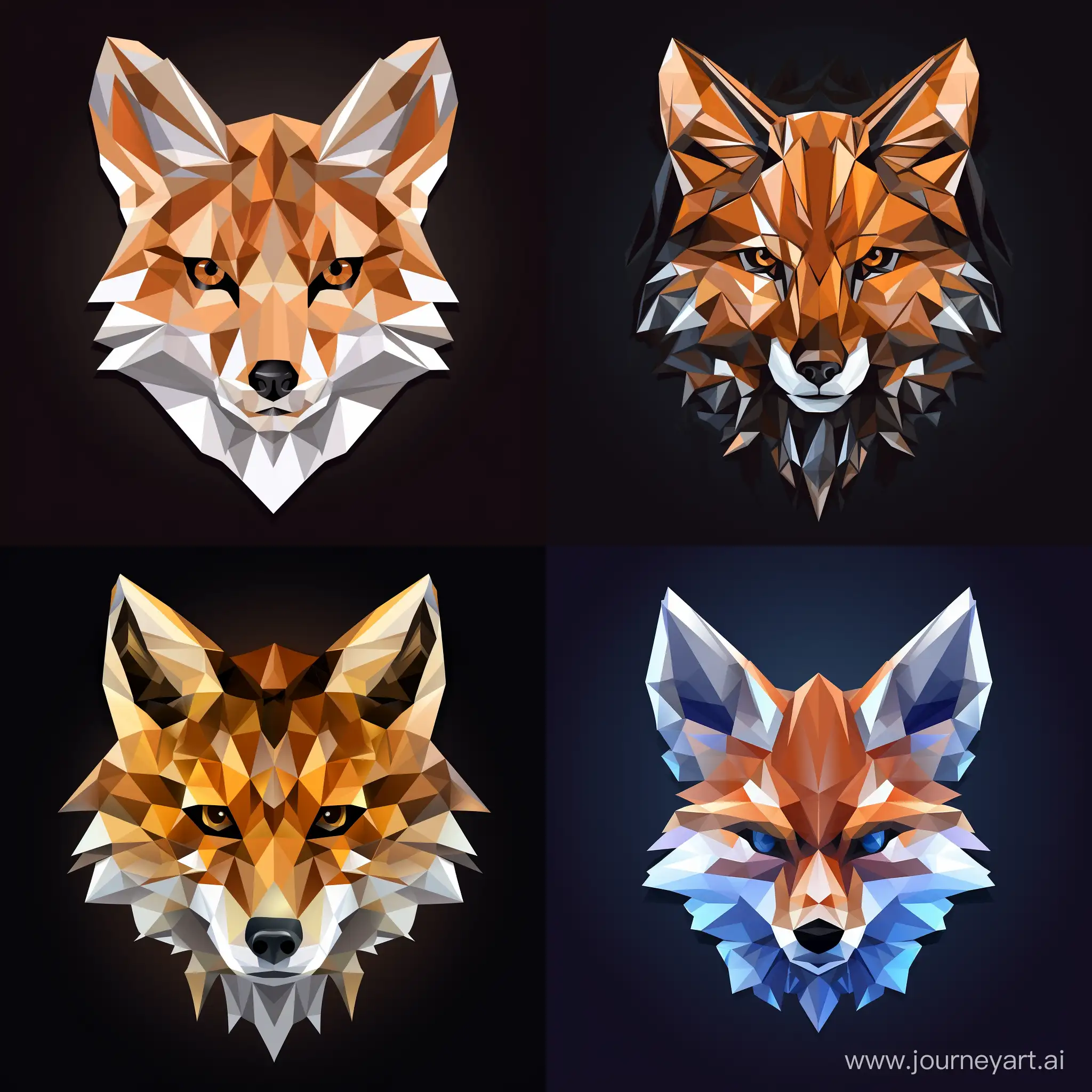  fox face, origami no background, no black background, no arguments. Simplify and more visible eyes, in vector style