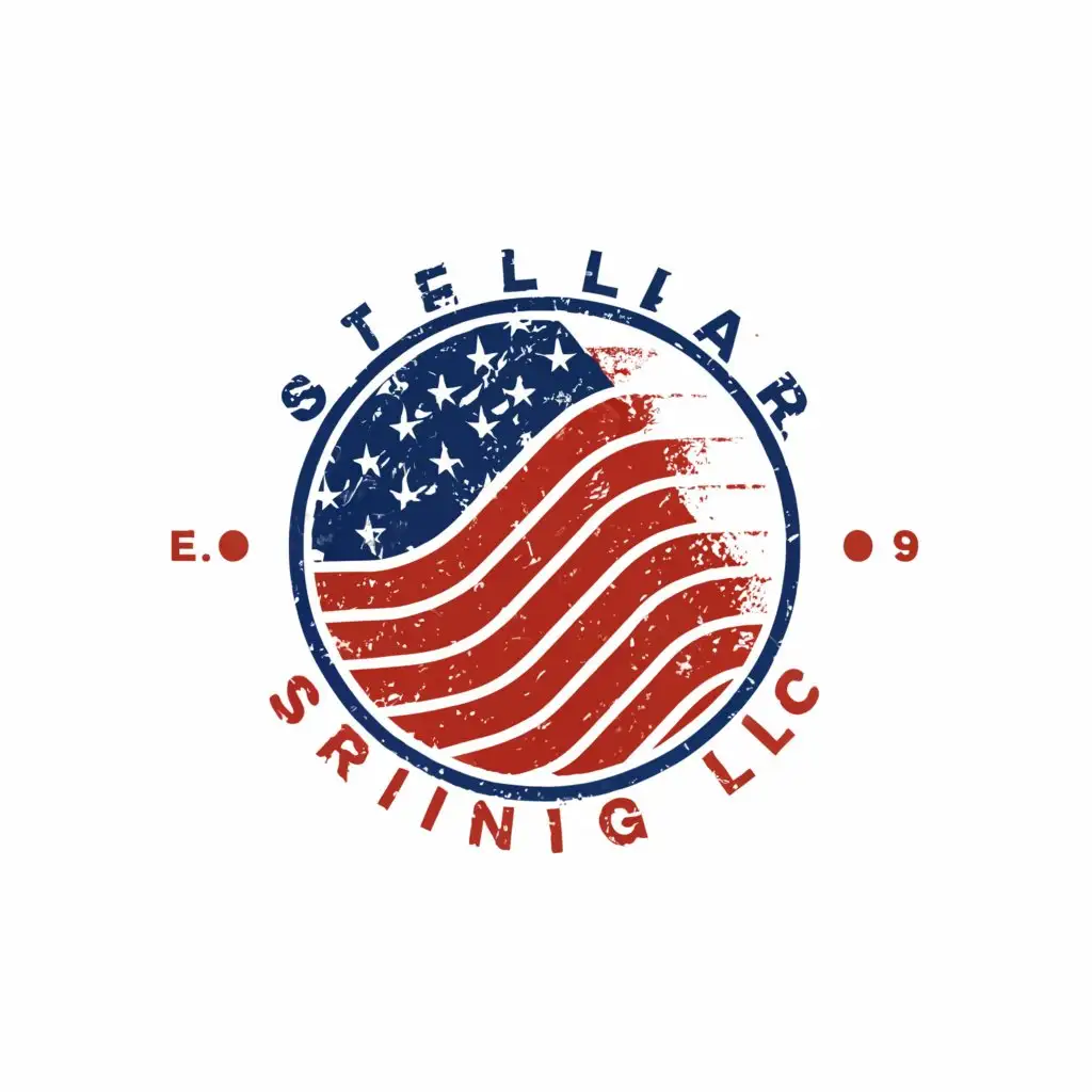 a logo design,with the text "Stellar Striping LLC", main symbol:Parking Stripe painting with American flag,complex,be used in Construction industry,clear background