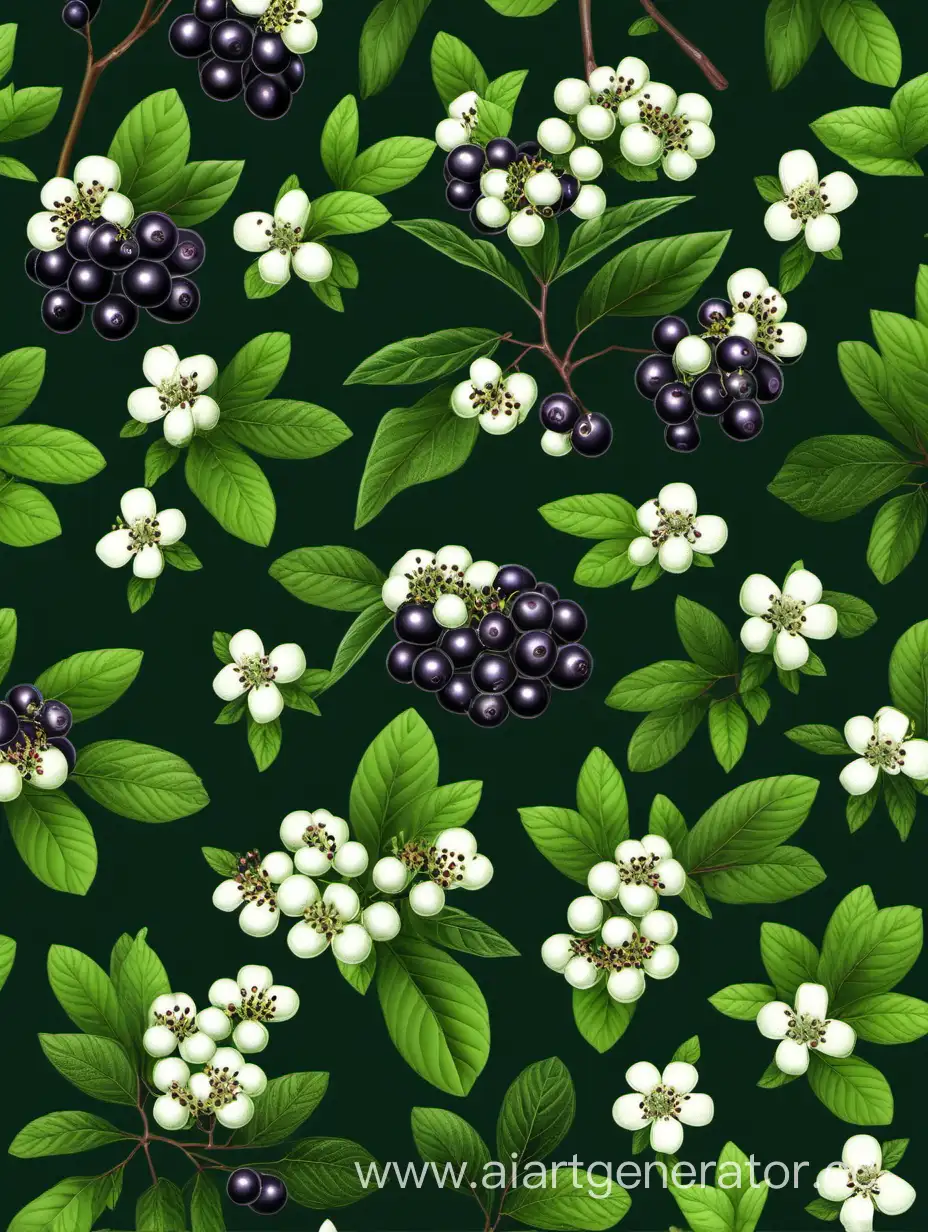 Aronia FRUIT dark green with flower background 