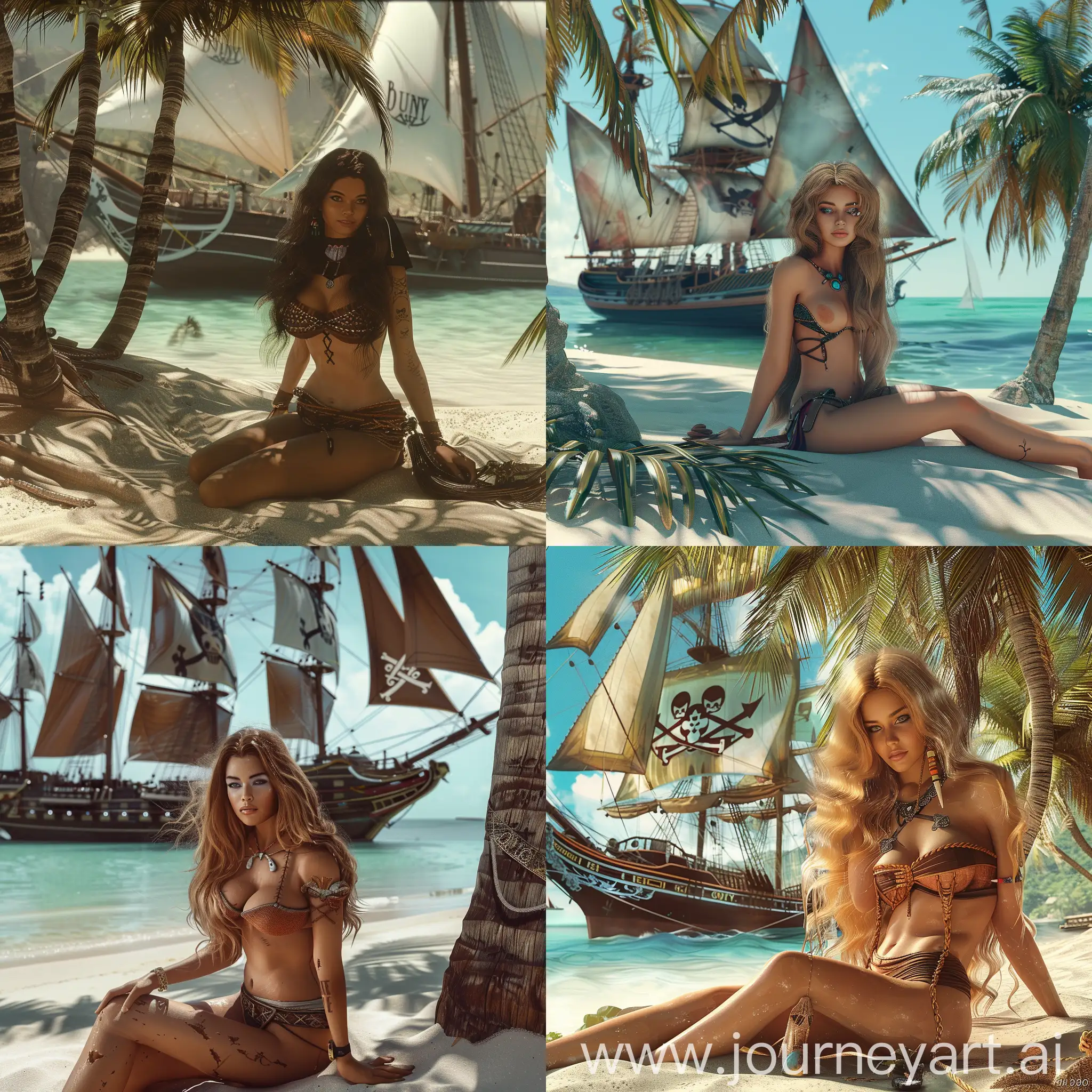 Stunning-Pirate-Maiden-by-the-Bounty-Ship-in-HyperRealistic-Lagoon-Scene