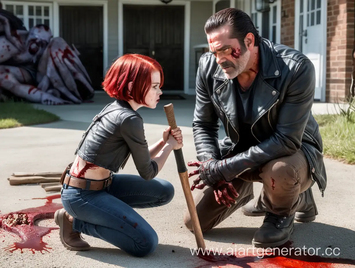 RedHaired-Girl-Kneeling-Before-Negan-with-Bloodied-Bat