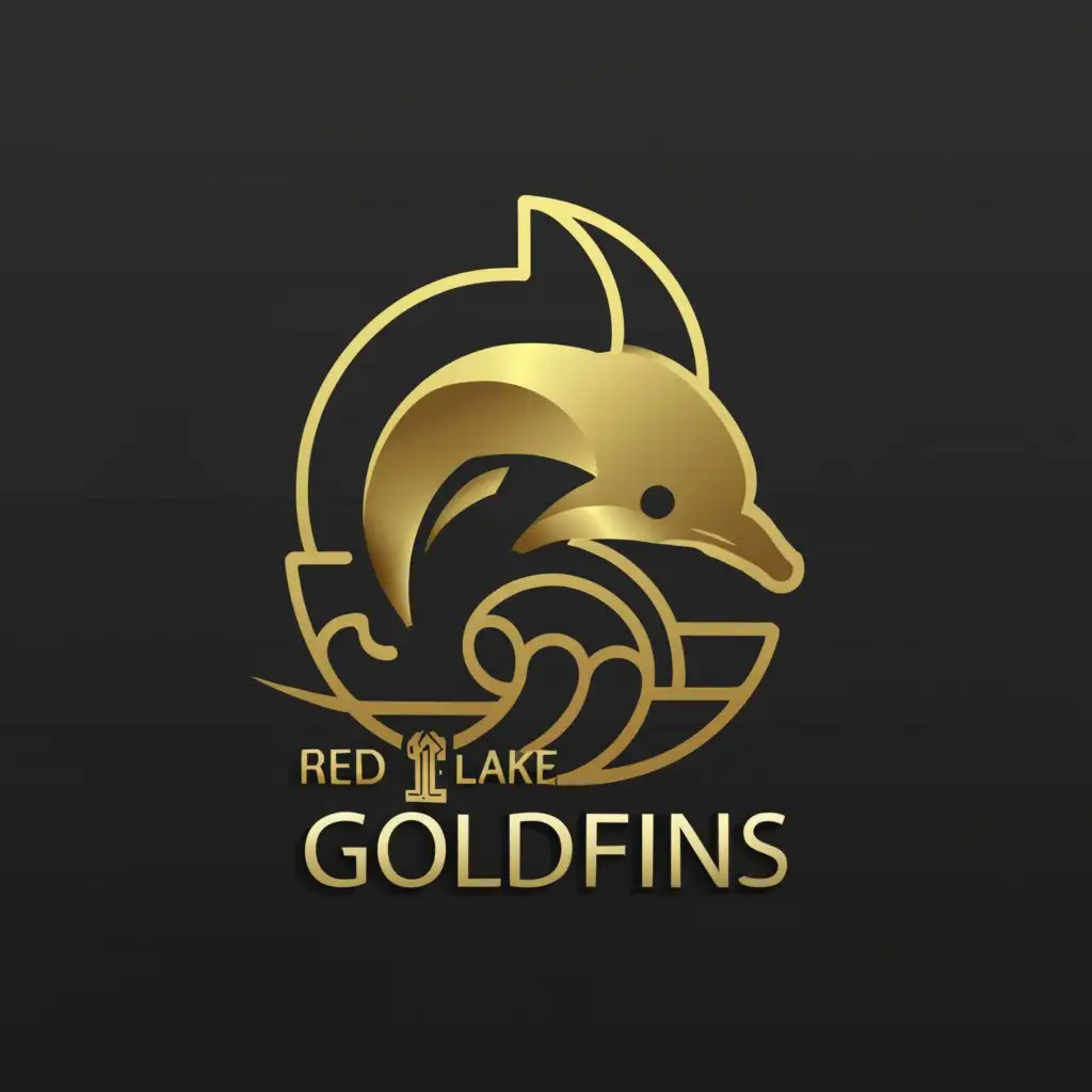 a logo design,with the text "Red Lake Goldfins", main symbol:Gold Dolphin white background,Moderate,be used in Sports Fitness industry,clear background