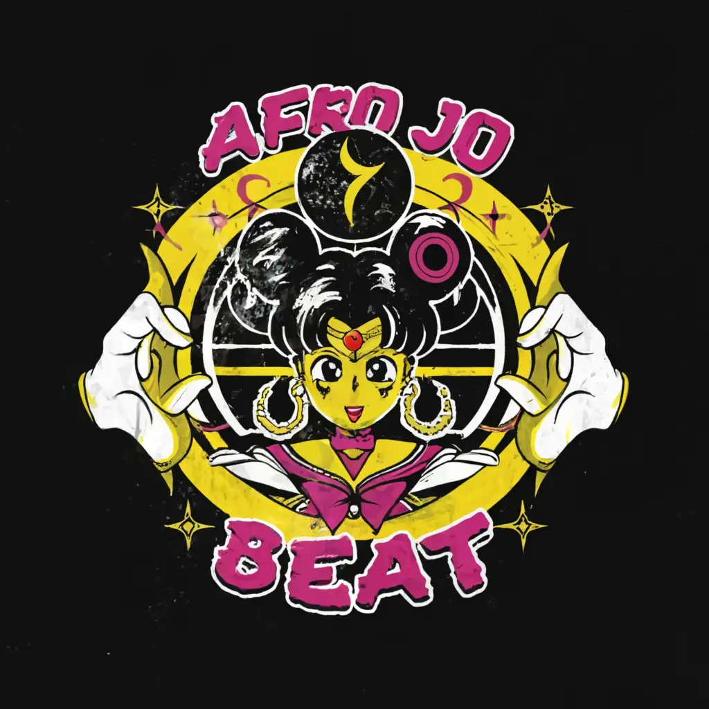 a logo design,with the text "AFRO JO BEAT", main symbol:AFRO BLACK SAILOR MOON,complex,be used in Entertainment industry,clear background