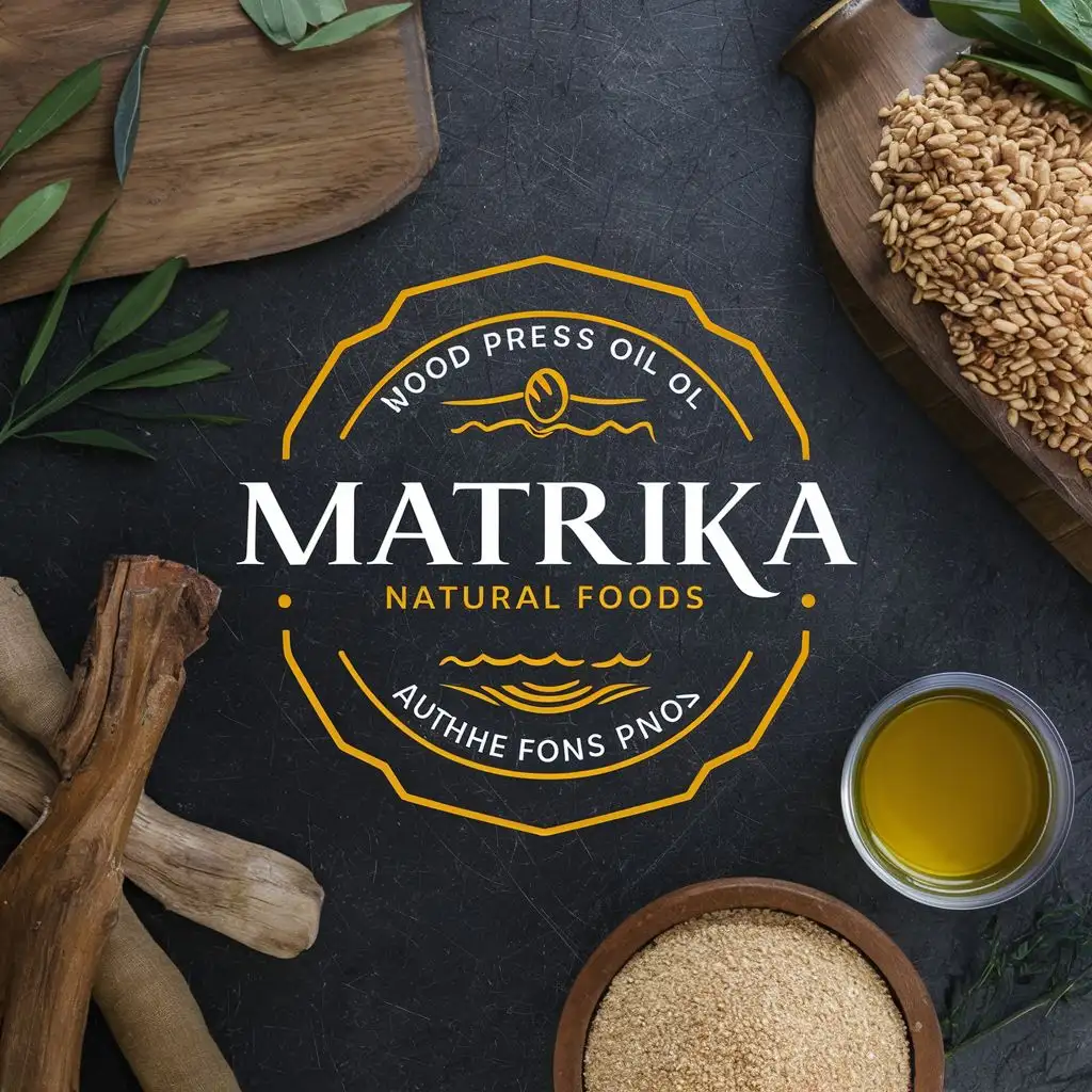 LOGO-Design-for-MATRIKA-Natural-Foods-Rustic-Wood-Press-Oil-Representation-with-Organic-Touch