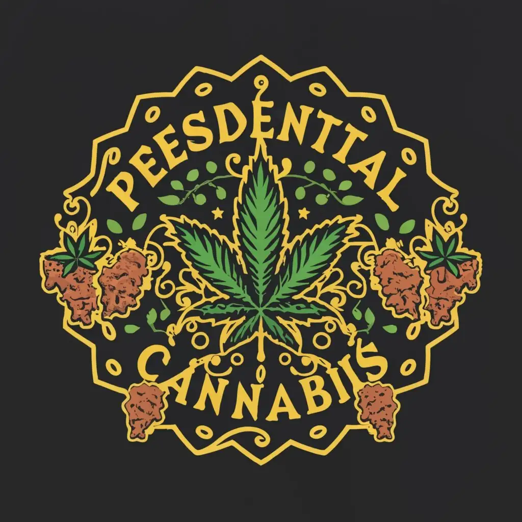 a logo design, with the text 'Presidential Cannabis', main symbol: cannabis, complex think cookies or  fun, eye-catching.made that people think it great taste ,our logo to be able to stand out on shelves and walls of
