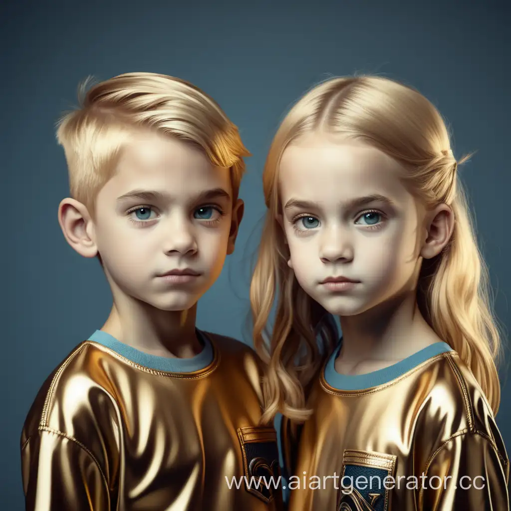 близнецы мальчик и девочка с золотыми волосами лет 10, 4к