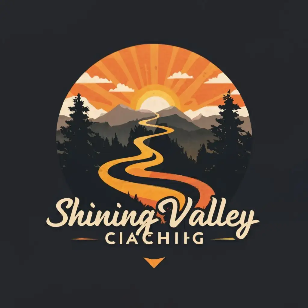 logo, valley path sunrise, with the text "Shining Valley Coaching", typography