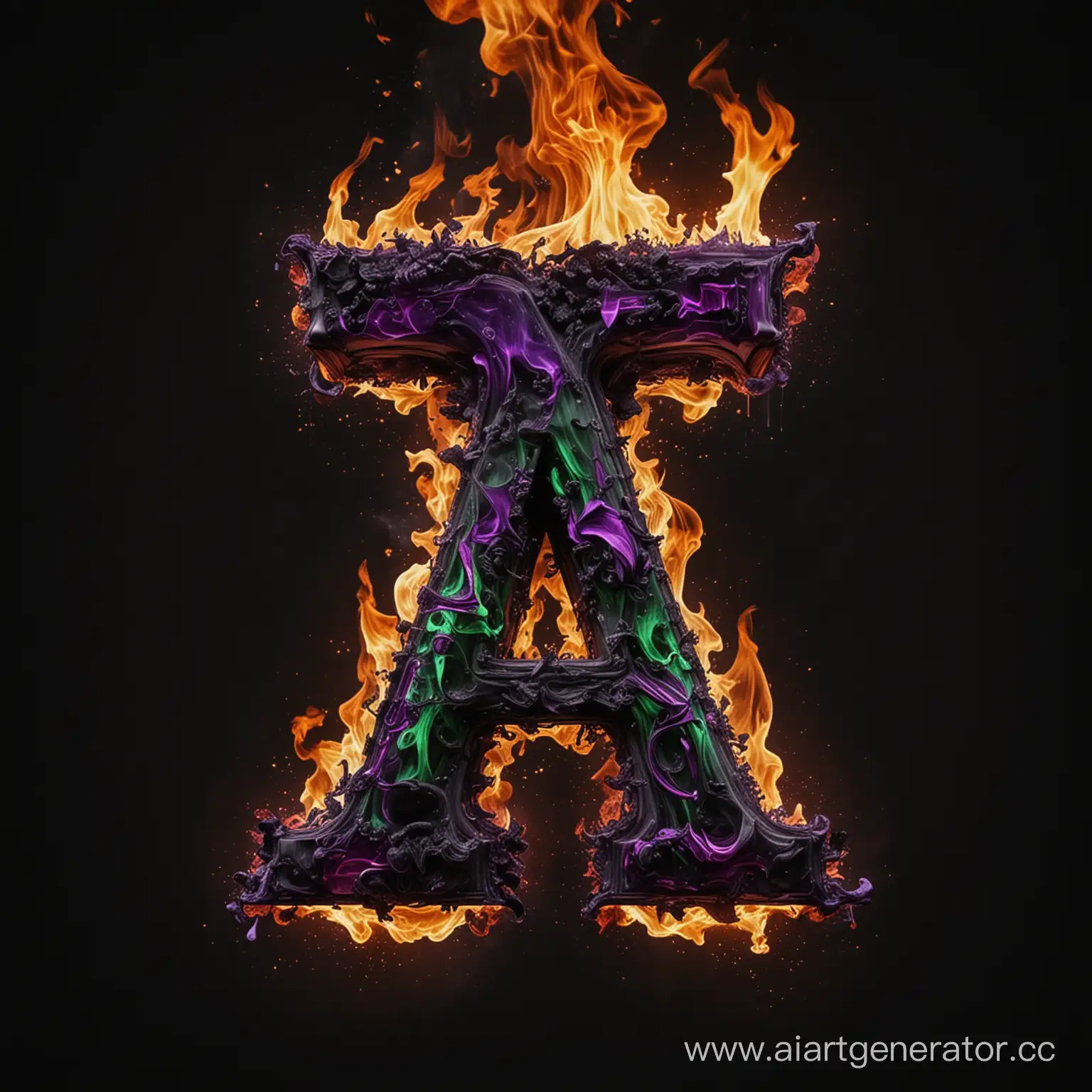 Bold-Purple-Letter-A-Burning-in-Green-Acid-Fire-on-Black-Background