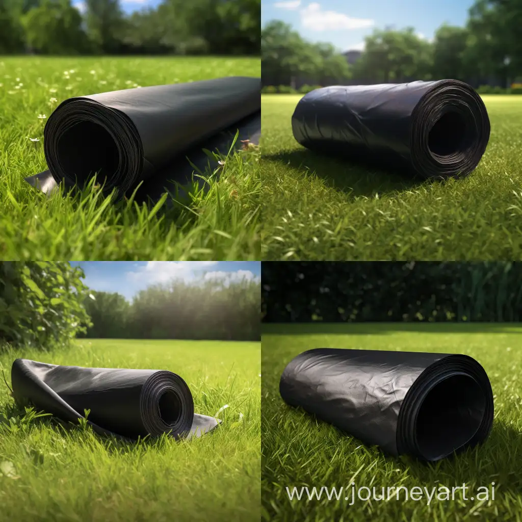 Photorealistic-Black-Spunbond-Roll-on-Grass-HighQuality-Fabric-Photography