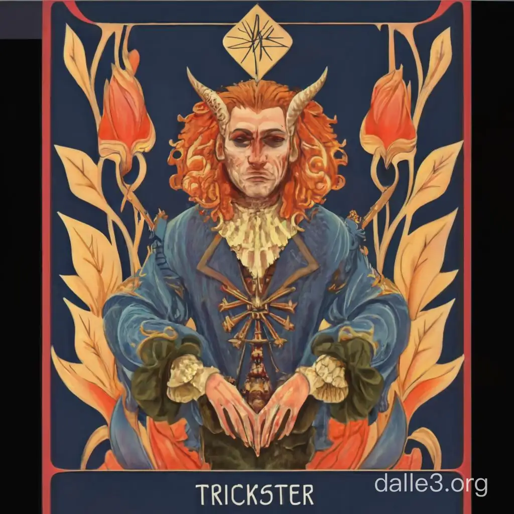 art of a trickster in the style of a tarot card