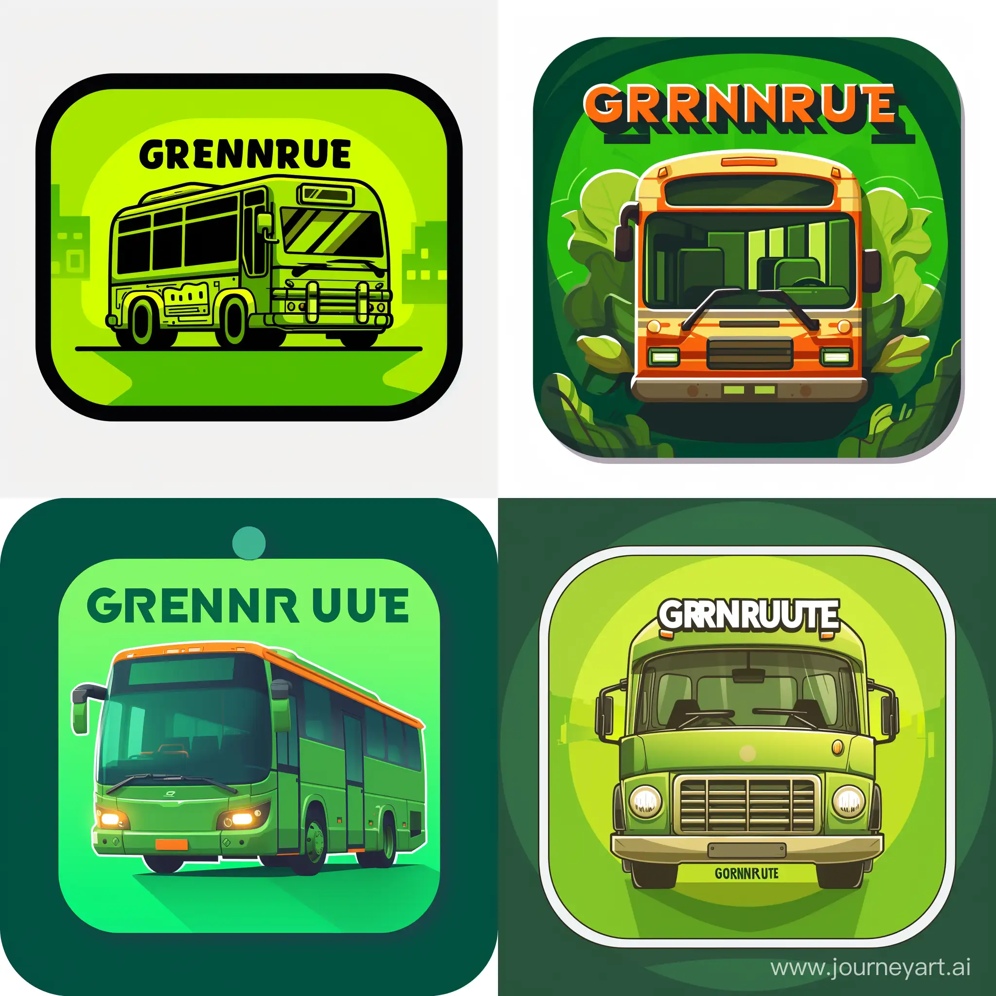 Can you make a logo for an app with a bright green background with a bus on front. Add the word GRØNNRUTE on top