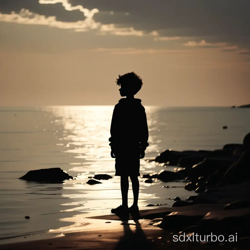 Solitude-Captured-Silhouetted-Boy-Contemplating-by-the-Sea