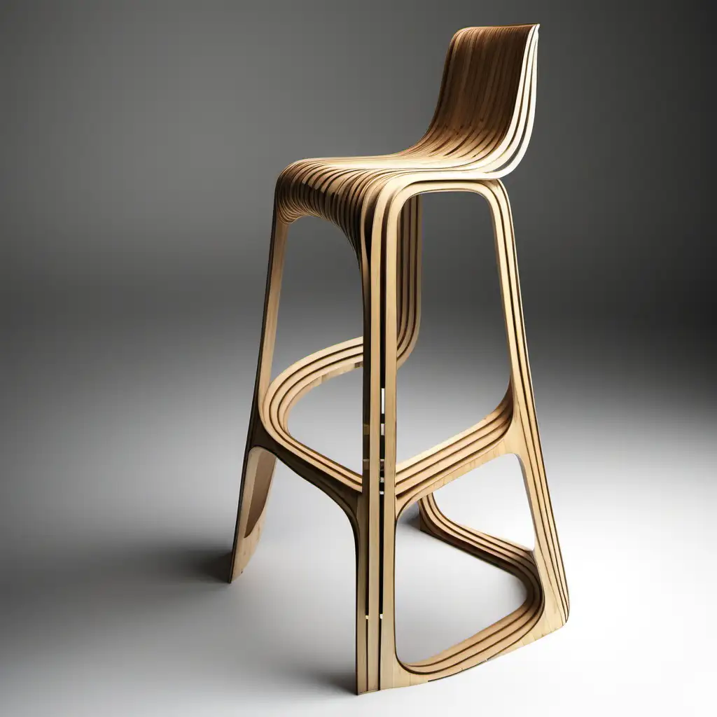Innovative Curved Bamboo Ply Bar Stool Conceptual Design