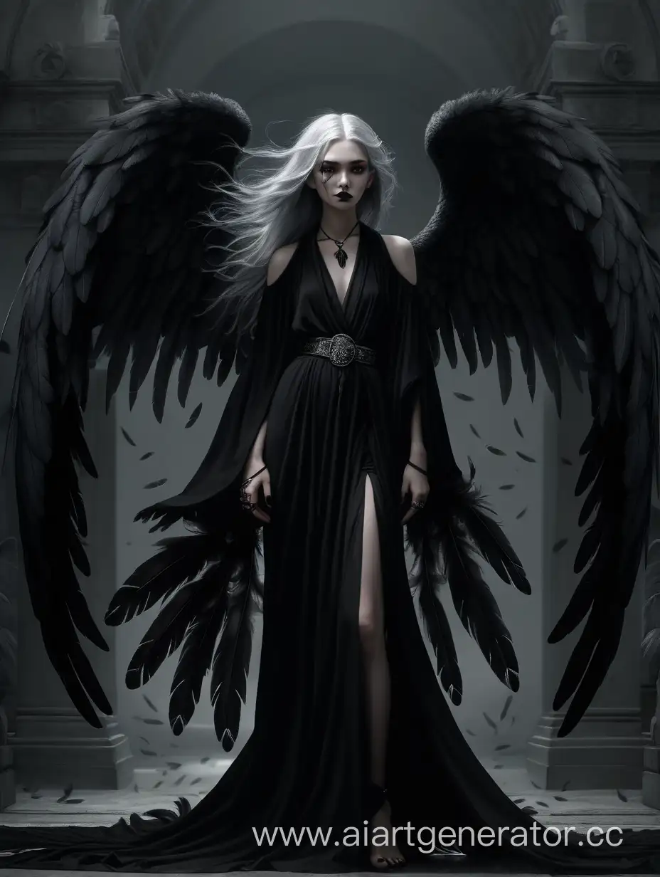 Mysterious-Gothic-Angel-with-Feathered-Shawl-and-Black-Dress