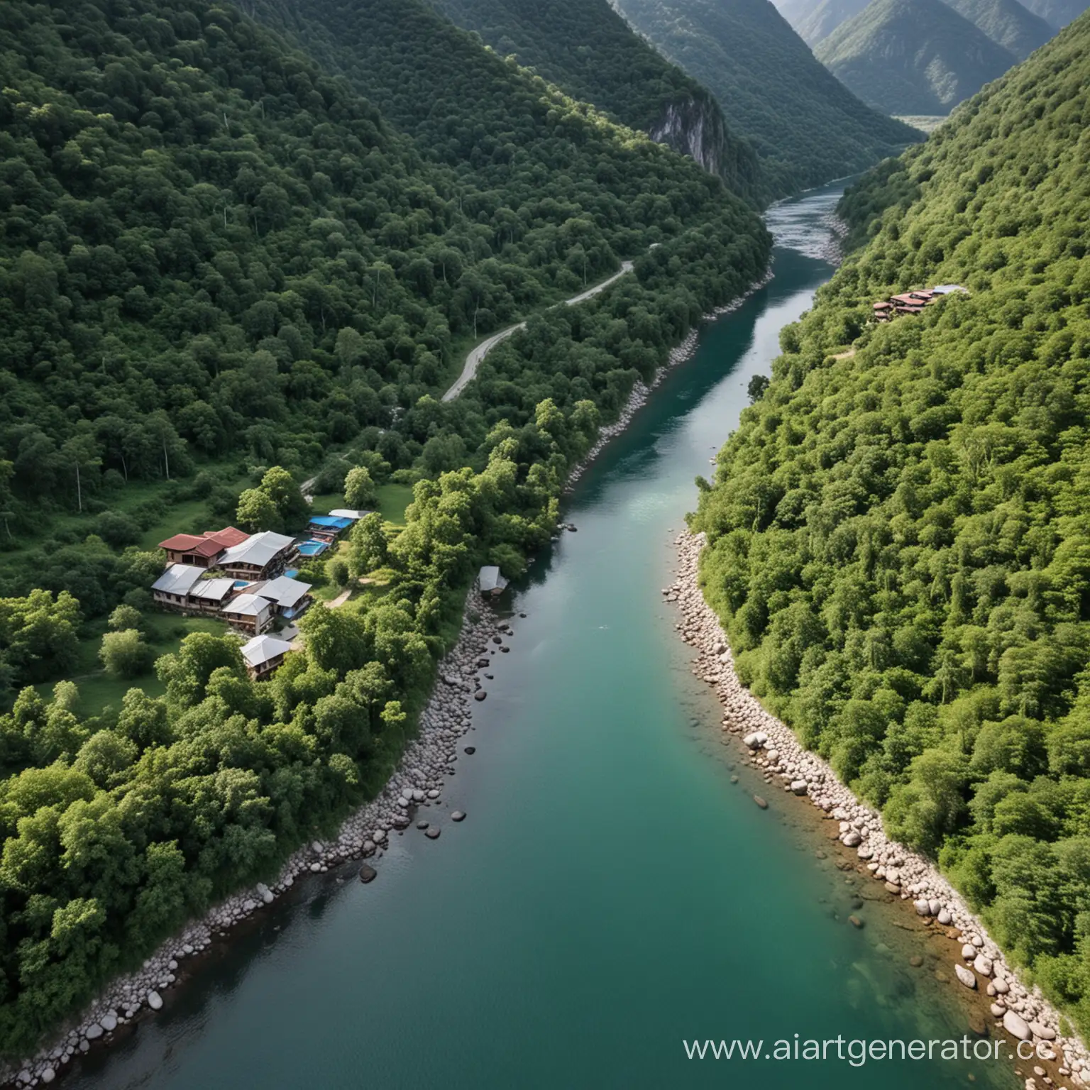 Serene-Mountain-Retreat-with-Flowing-Rivers-Tranquil-Paradise-Living