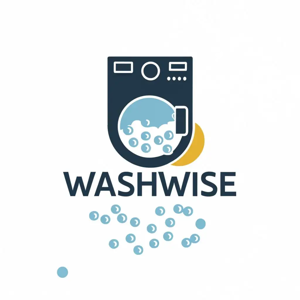 LOGO-Design-for-WashWise-Fresh-Blue-and-White-with-Suds-and-Washing-Machine-Motif