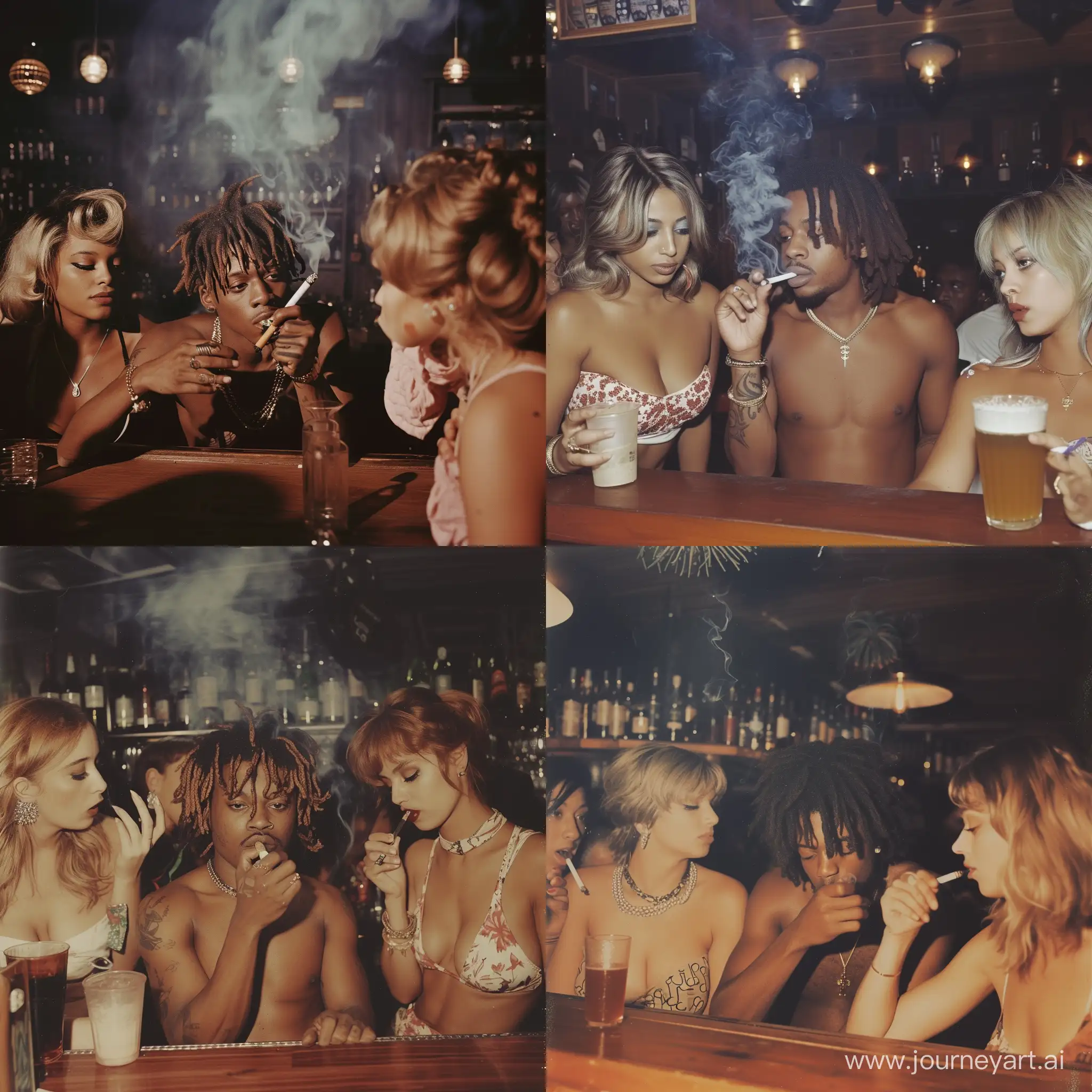 A 1960s Photograph of Juice WRLD Smoking with Women in a Bar.
