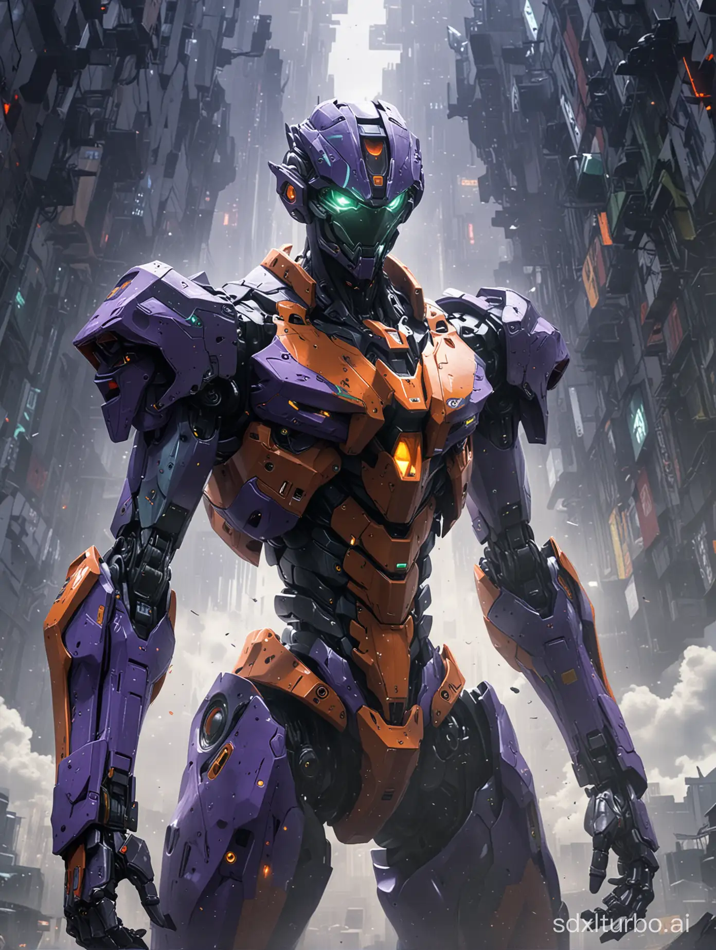(eva 01), evagod, evangelion mecha, science fiction, looking at viewer, (official art, Best quality, masterpiece:1.2), illustration, high res, beautiful abstract background, Futurism, cyberpunk