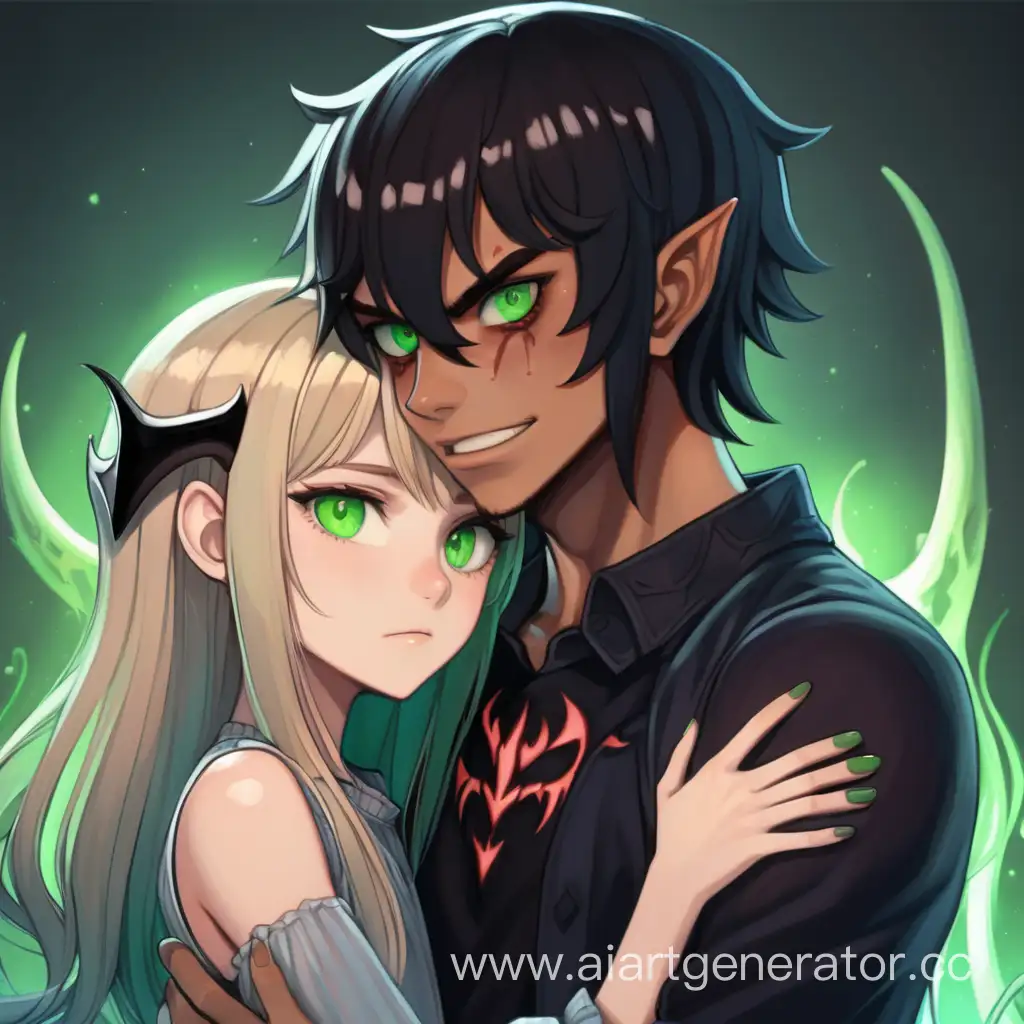 Affectionate-Embrace-Girl-with-Light-Hair-Hugging-Demon-Guy-with-Black-Hair