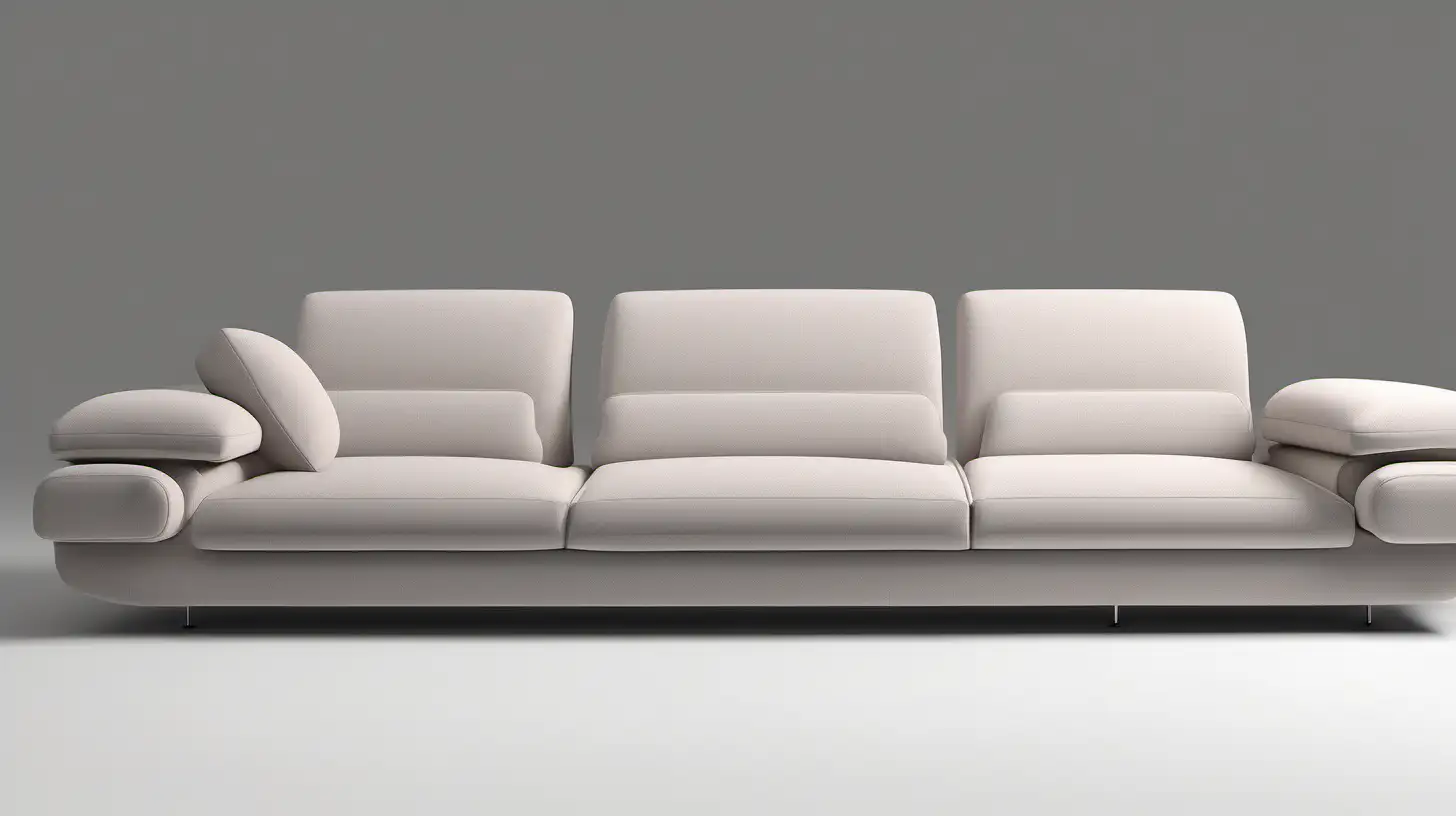 Original design, photos from different angles, three-seater sofa, straight lines, mechanical back, mechanical arm, details on the arm, minimalist design, suitable for simple production, high image quality, HD, 4K, realism, fabric appearance, small round details, different seat designs, cloud looking sleeve design,realistic,showroom back-up,İtalian sofa, round sleeve details,p-shaped arm sofa,3 seats.