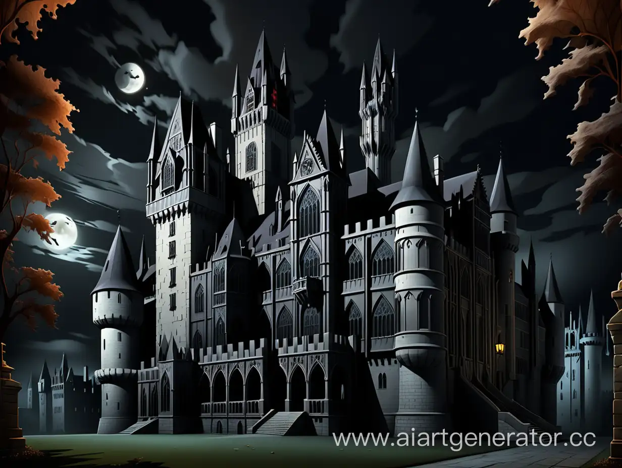 Архитектура готических зданий и замков, темной и глубокой ночью