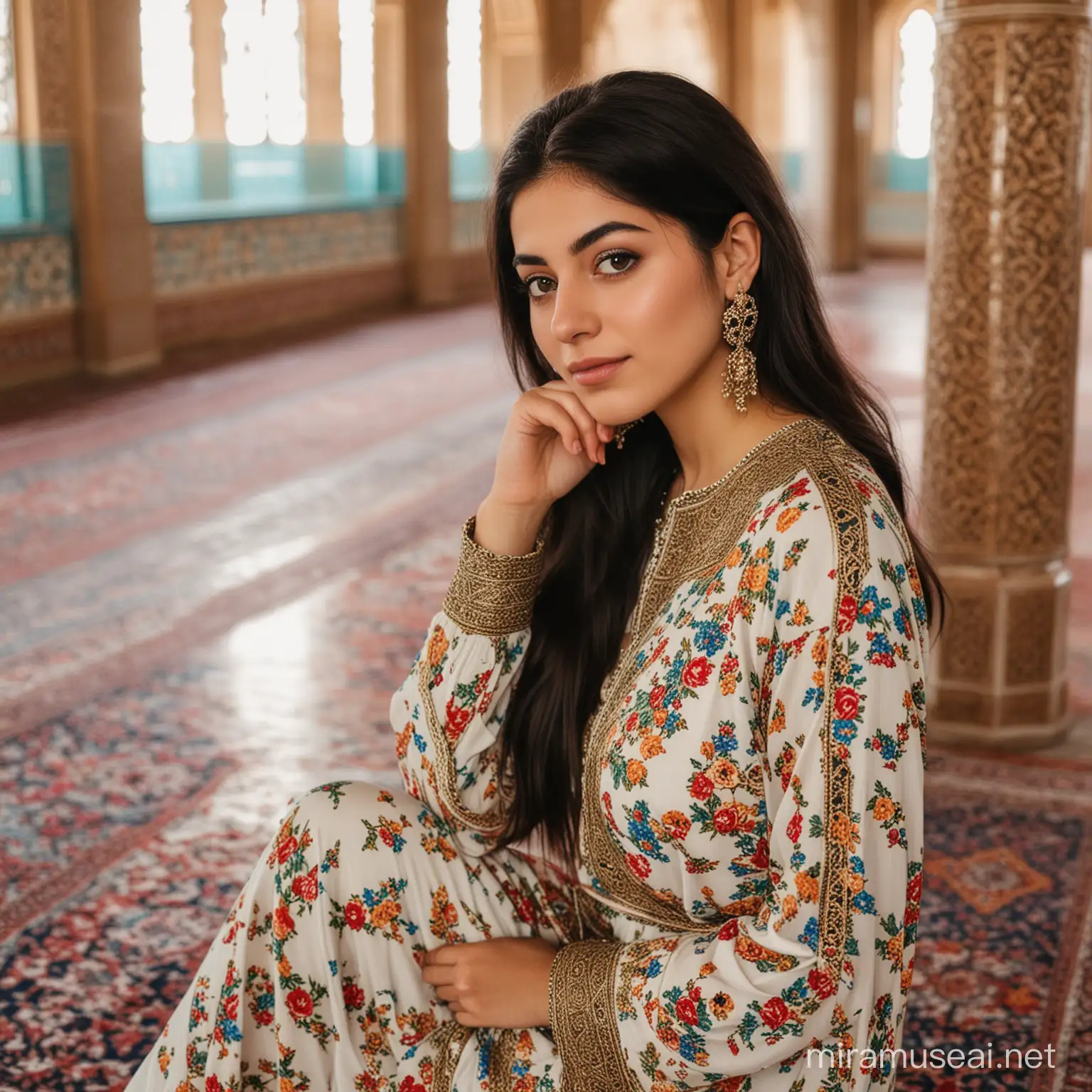 Persian Girl in Traditional Dress at Mosque