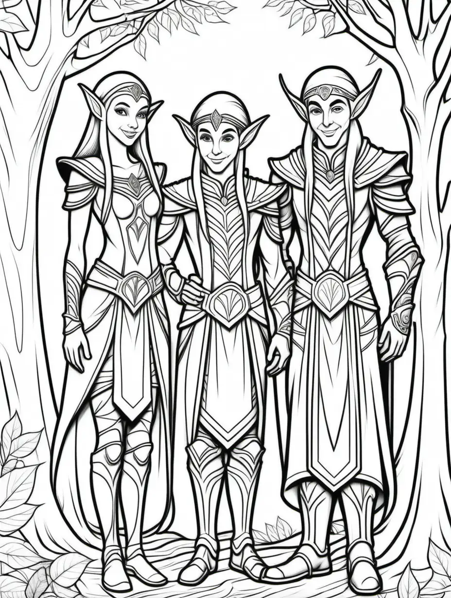 Wood Elves Family Coloring Page for Kids