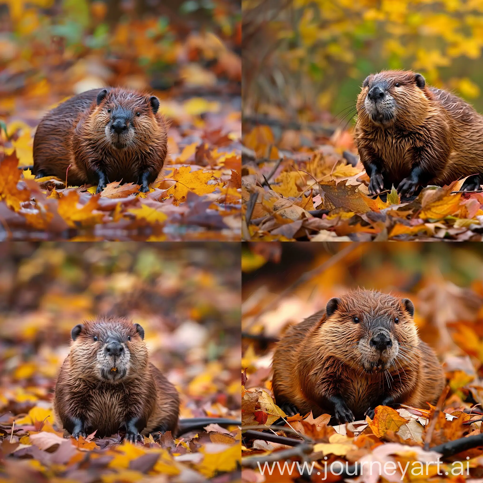 beaver on autumn leaves