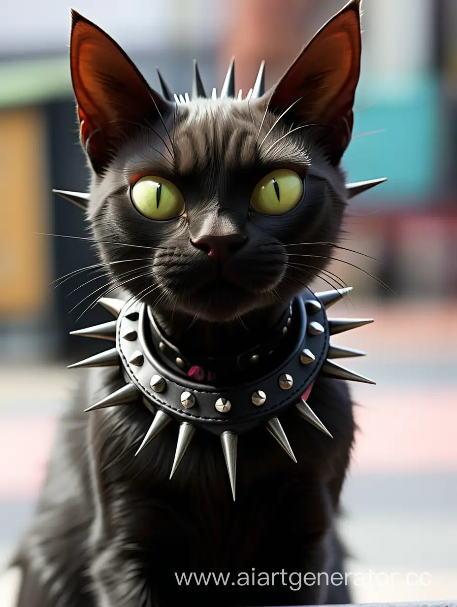 Sleek-Black-Cat-Wearing-a-Stylish-Spiked-Collar