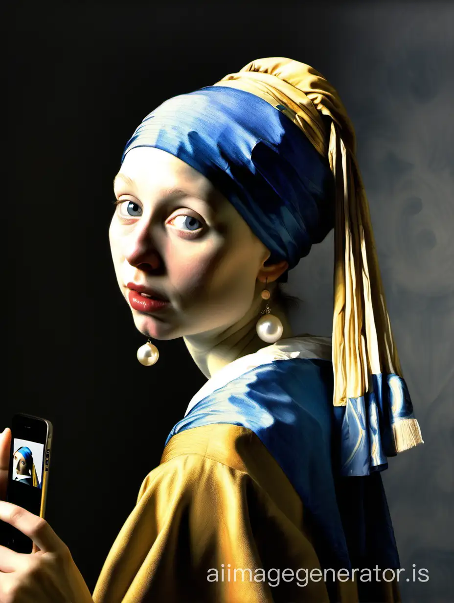 Girl with a pearl earring (Johannes Vermeer) making a selfie