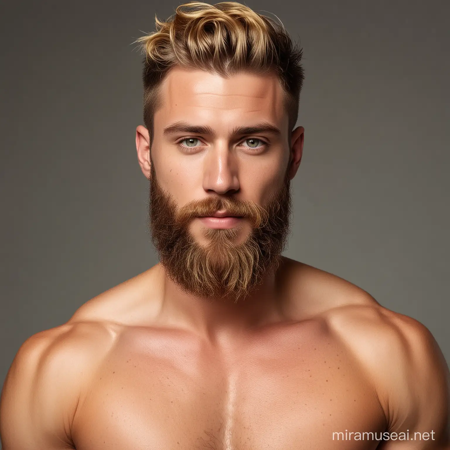 Image of a man in mid twenties and handsome gold hair and beard and muscular 