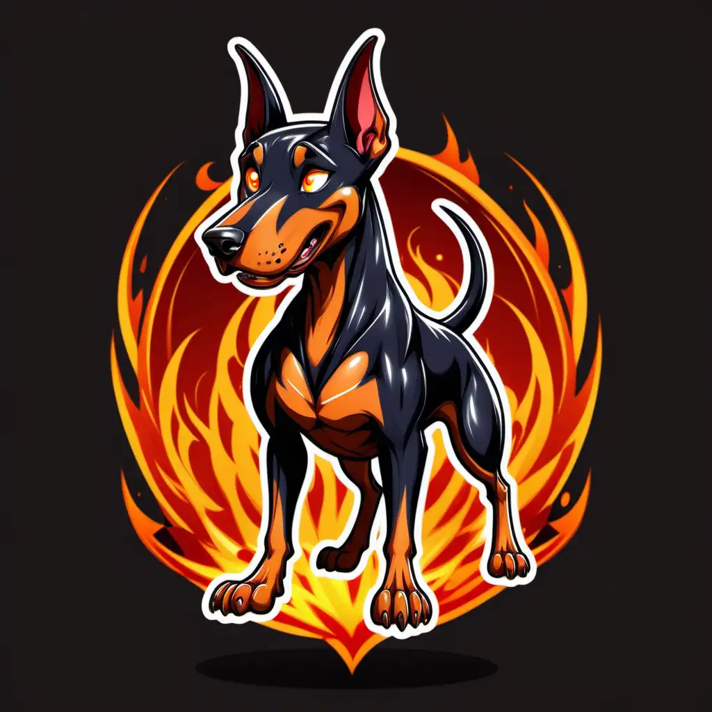 Create anime style full body fireball doberman cartoon character logo