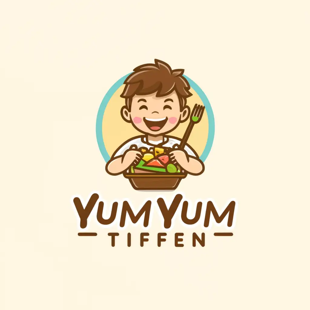a logo design,with the text "Yum Yum Tiffen", main symbol:Kid with tiffen full of food,Minimalistic,be used in Restaurant industry,clear background