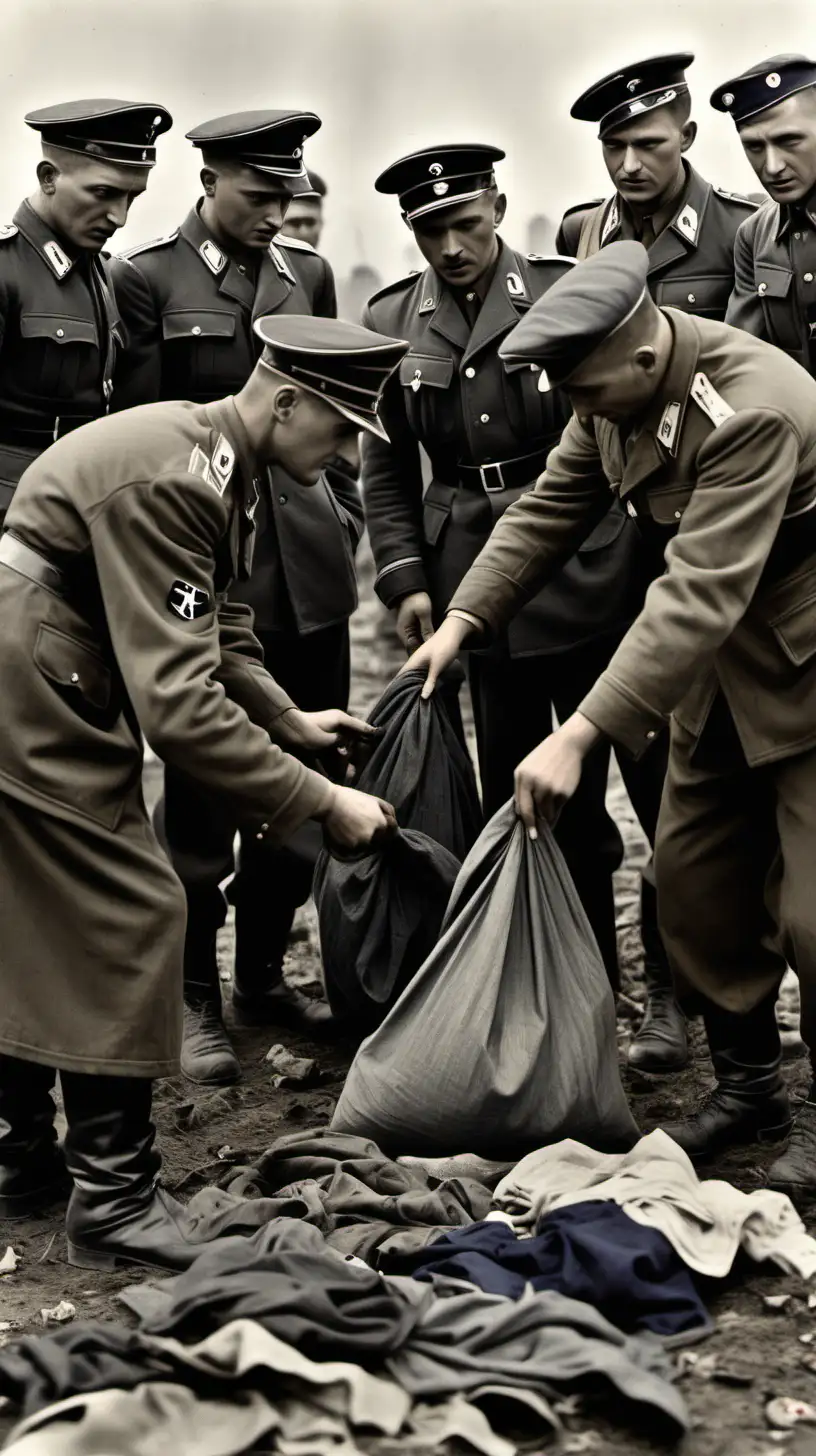Fascist Soldiers Collecting Clothing Amidst World War II Devastation