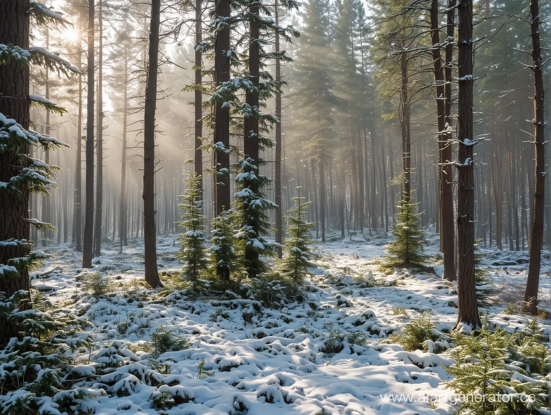 Winter-Wonderland-in-Vesseniy-Les-with-Melting-Snow-and-Lush-Green-Fir-Trees