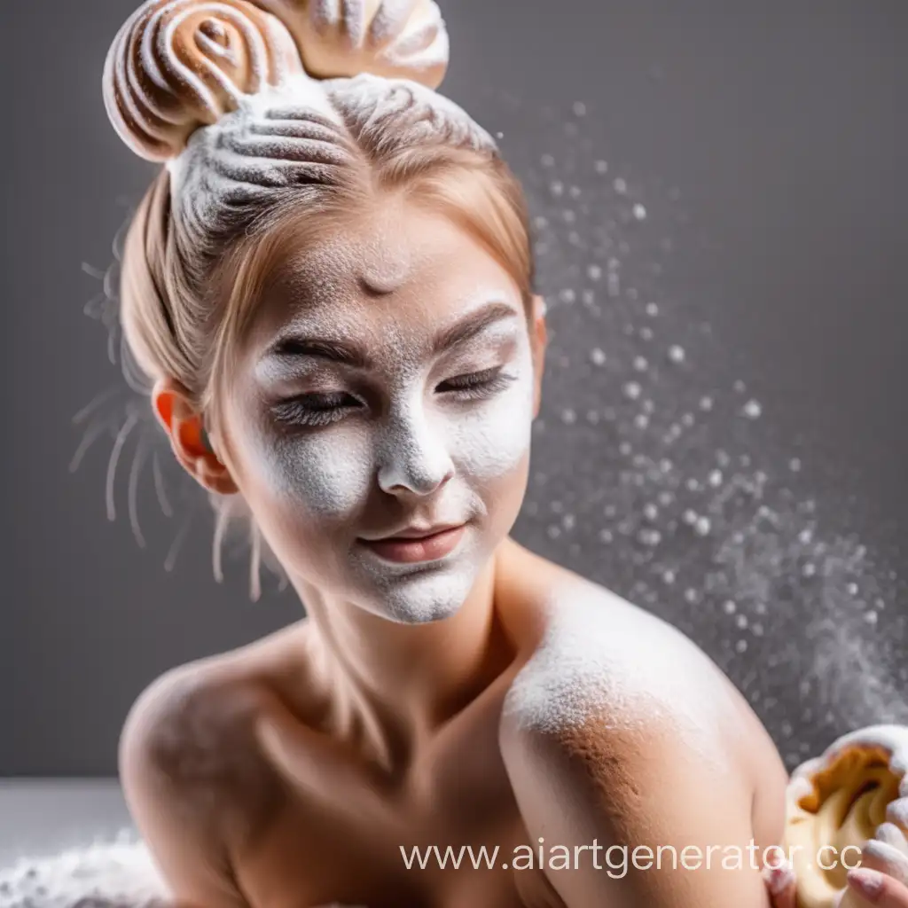 Baked-Dough-Woman-Humanized-Bun-with-Rosy-Dough-Skin-and-Powdered-Sugar-Hairstyle