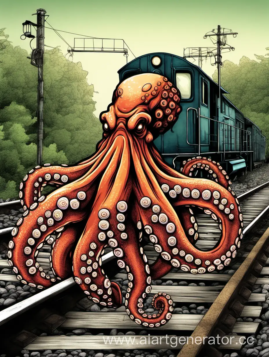 Colorful-Octopus-by-the-Railroad-Tracks