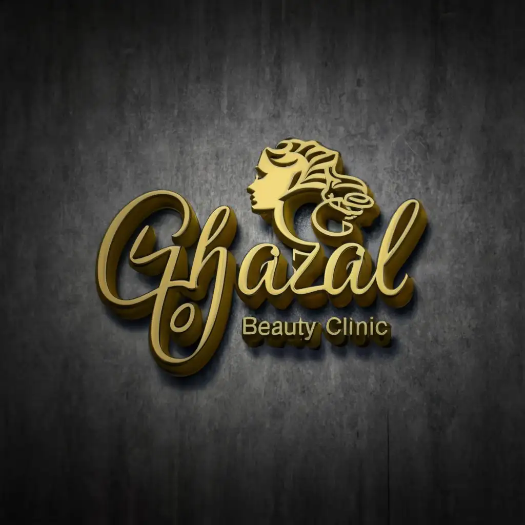 logo, Creative design 3d word " GHAZAL" , woman Beauty clinic., with the text "Beauty clinic", typography