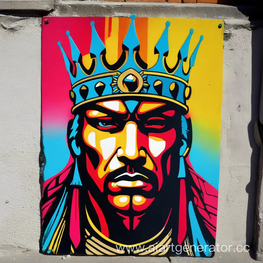 street art stencil 4 colors warrior king face